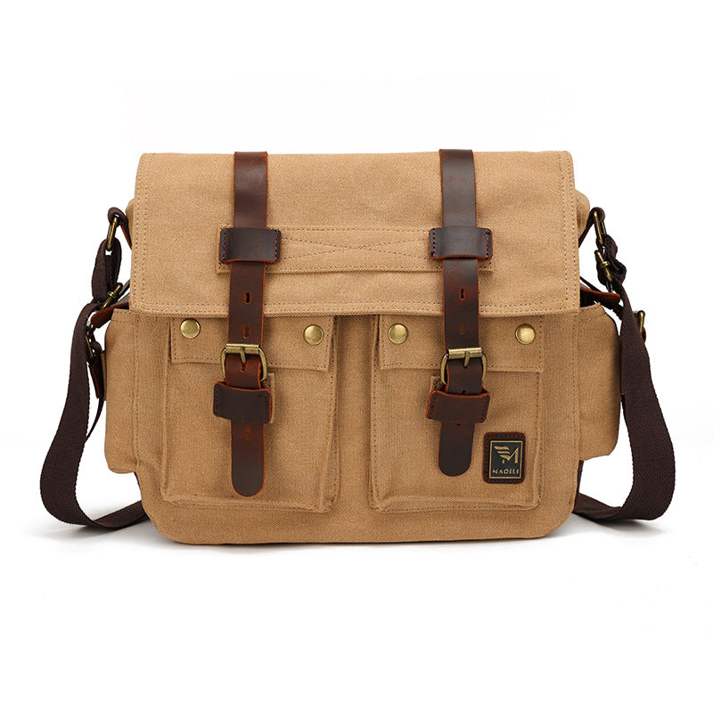Men's Retro Style Canvas With Crazy Horse Shoulder Bags