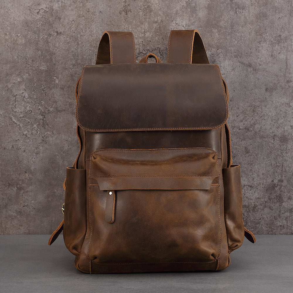 Men's Leather First Layer Cowhide Retro Computer Backpacks