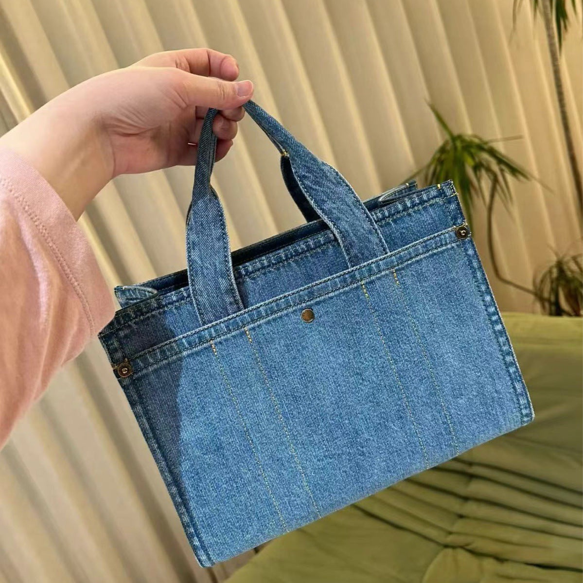 Washed Denim Canvas Portable Large Capacity Tote Bags