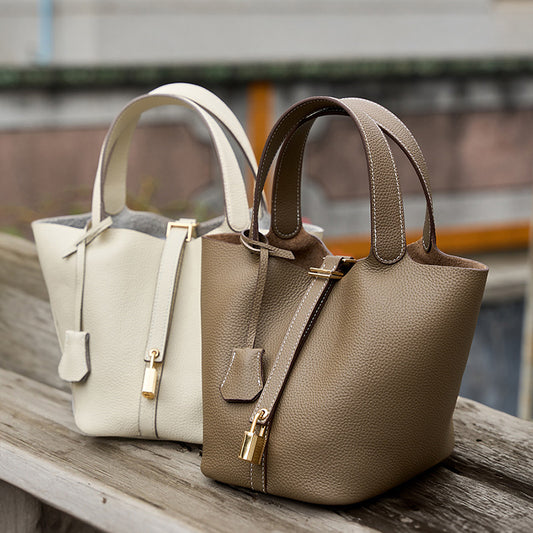 Women's Genuine Leather Versatile Classic Vegetable Basket Bucket Bags