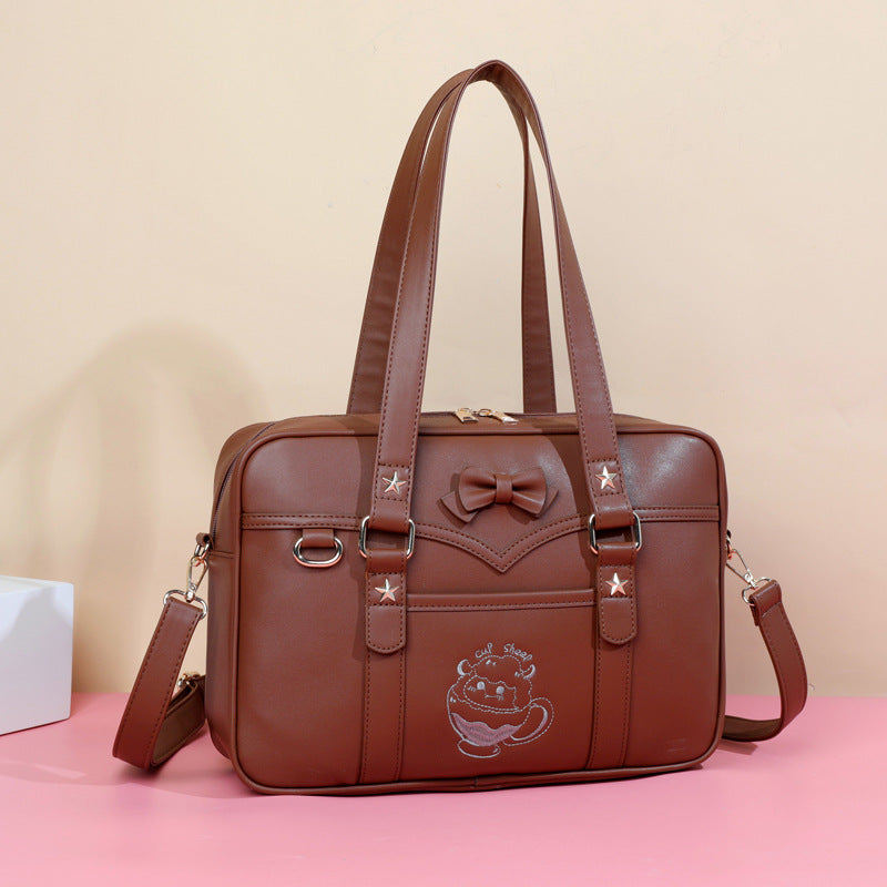 Cute Cartoon Embroidery Contrast Color Leisure Shoulder Bags