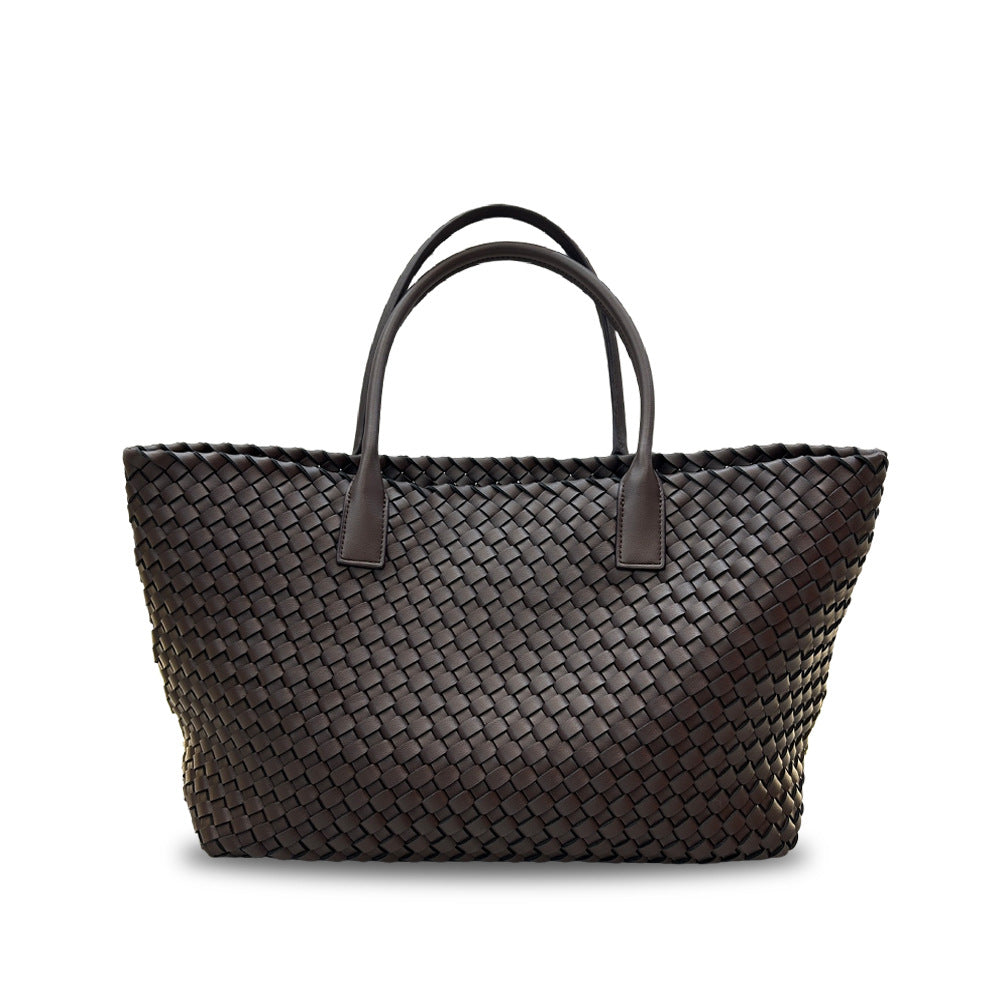 Women's Leather Weave Vegetable Basket Cowhide Large Tote Bags