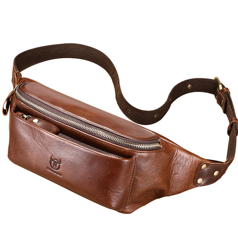 Men's High Sense Cowhide Leather Single Mobile Riding Bags