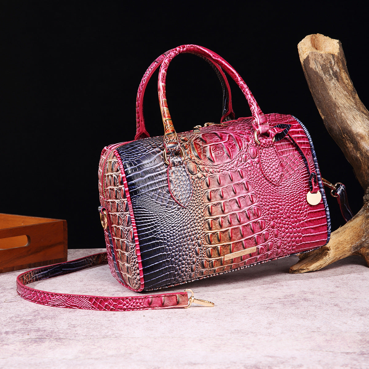 Women's Portable Underarm Vintage Brahmin Crocodile Pattern Handbags