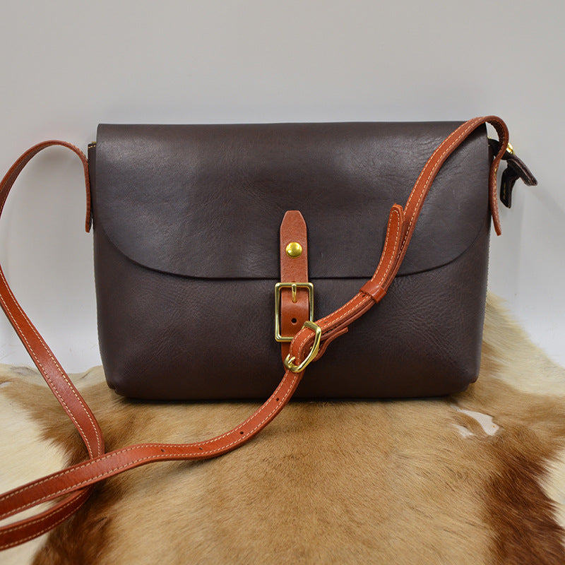 Women's Cowhide Handmade Vegetable Tanned Leather Retro Crossbody Bags