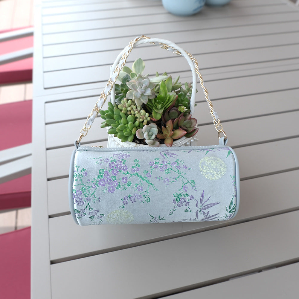 Women's Dynasty Brocade Cylinder Chinese Style Jacquard Design Crossbody Bags