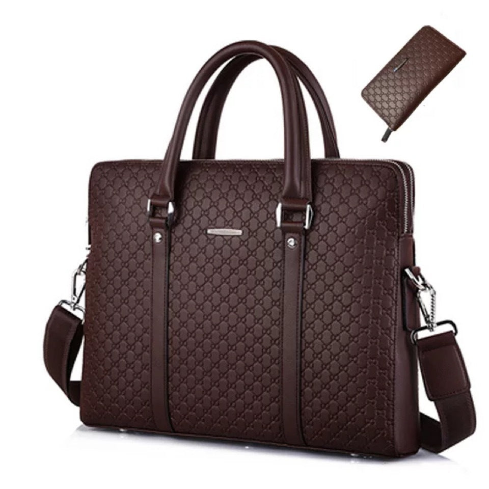Men's Embossed Letter Synthetic Leather Business Horizontal Men's Briefcases