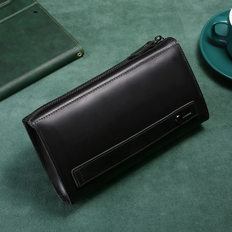 Men's Leather Long Zip Clutch Crazy Horse Phone Bags