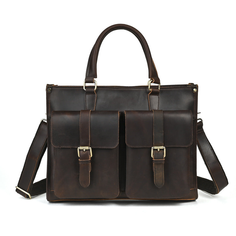 Men's Handmade Retro Cowhide Horizontal Leather Crazy Horse Handbags
