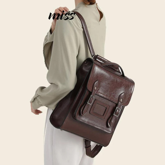Women's Fashion Genuine Leather Oil Wax Cowhide Backpacks