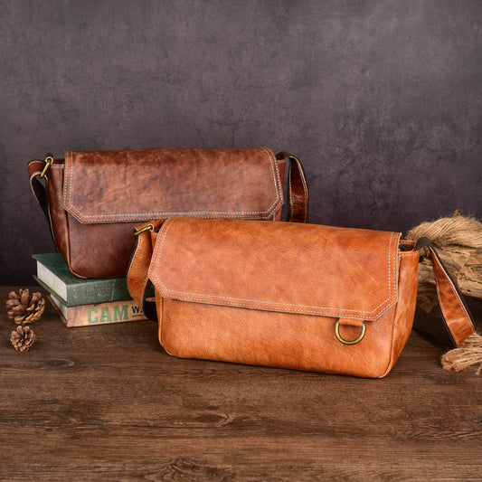 Men's Cool Vegetable Tanned Leather Retro Men's Messenger Bags