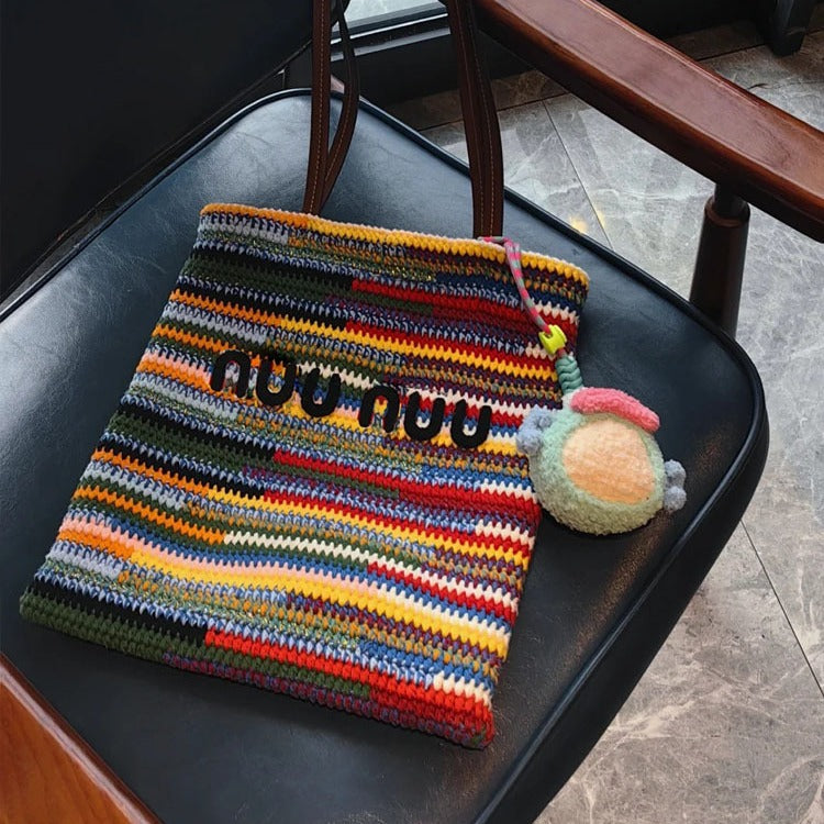 Colorful Stripes Woven Pouch Commuter Design Handbags