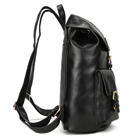 Women's & Men's & Leather Large Capacity Fashion Napa Black Can Backpacks
