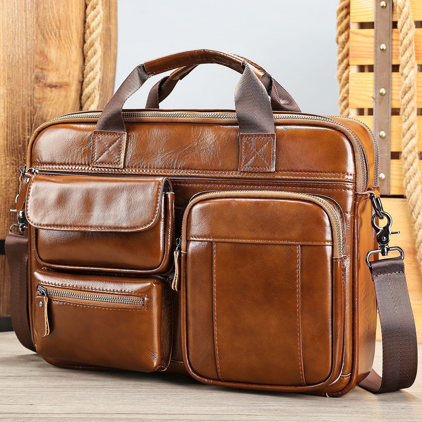 Men's High-grade First Layer Cowhide Large Capacity Bags