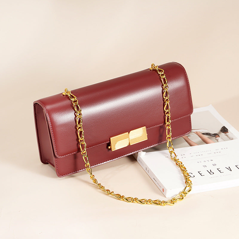 Women's Chain High-grade French Stick Design Genuine Shoulder Bags