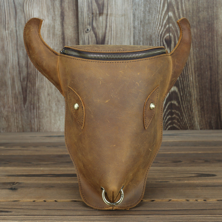 Cow Head Simple Stylish Personality Genuine Motorcycle Men's Shoulder Bags