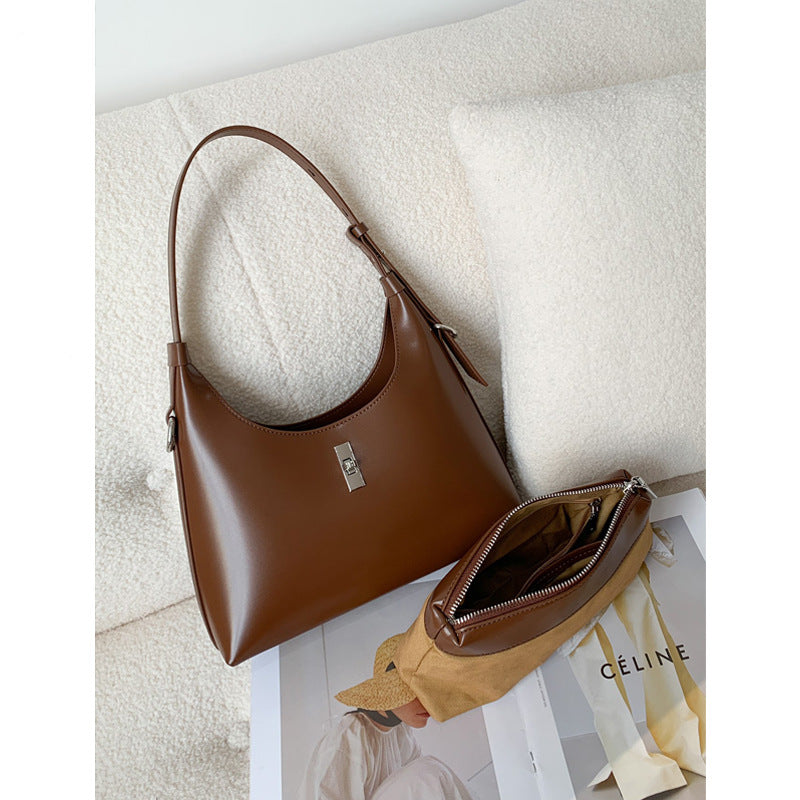 Design Genuine Leather Retro Baguette Underarm Armpit Bags