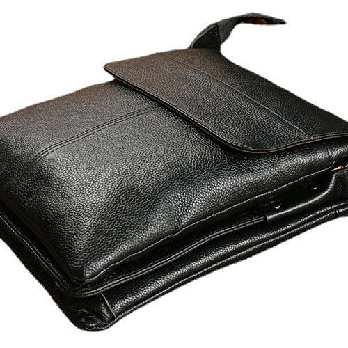 Men's Layer Cowhide Lychee Pattern Business Vertical Men's Shoulder Bags
