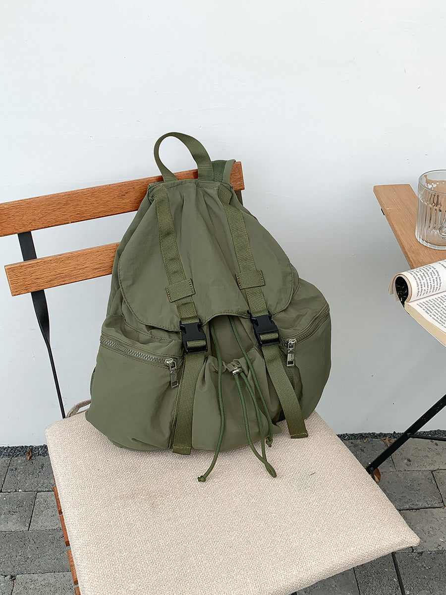Flip Drawstring Pleated Simple Female College Backpacks