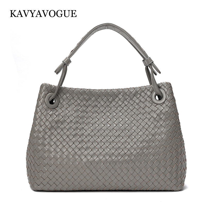 Women's Large Capacity Leather Lambskin Woven Size Bags