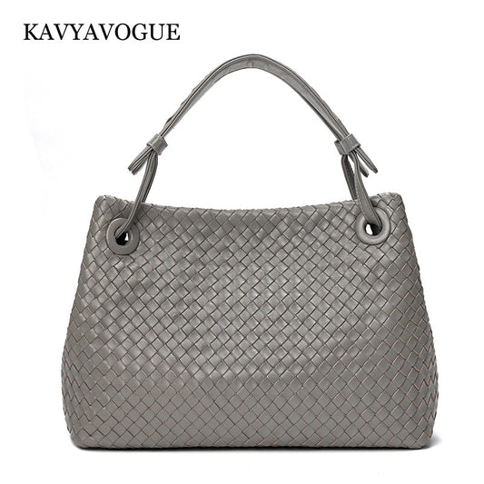 Women's Large Capacity Leather Lambskin Woven Size Bags