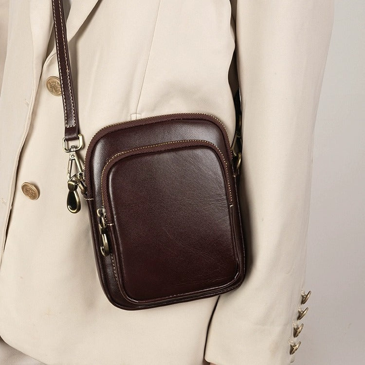 Women's Fashionable Genuine Leather Retro Vegetable Tanning Shoulder Bags