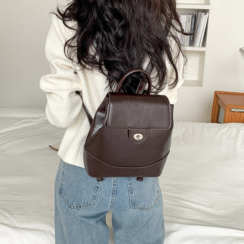 Oil Wax Leather Flip Wild Retro Backpacks
