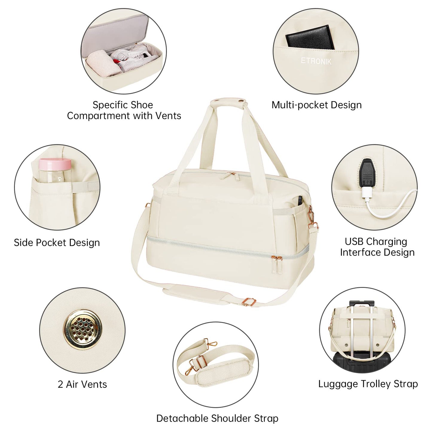 Women's Fitness Waterproof Breathable Durable Dry Wet Separation Travel Bags