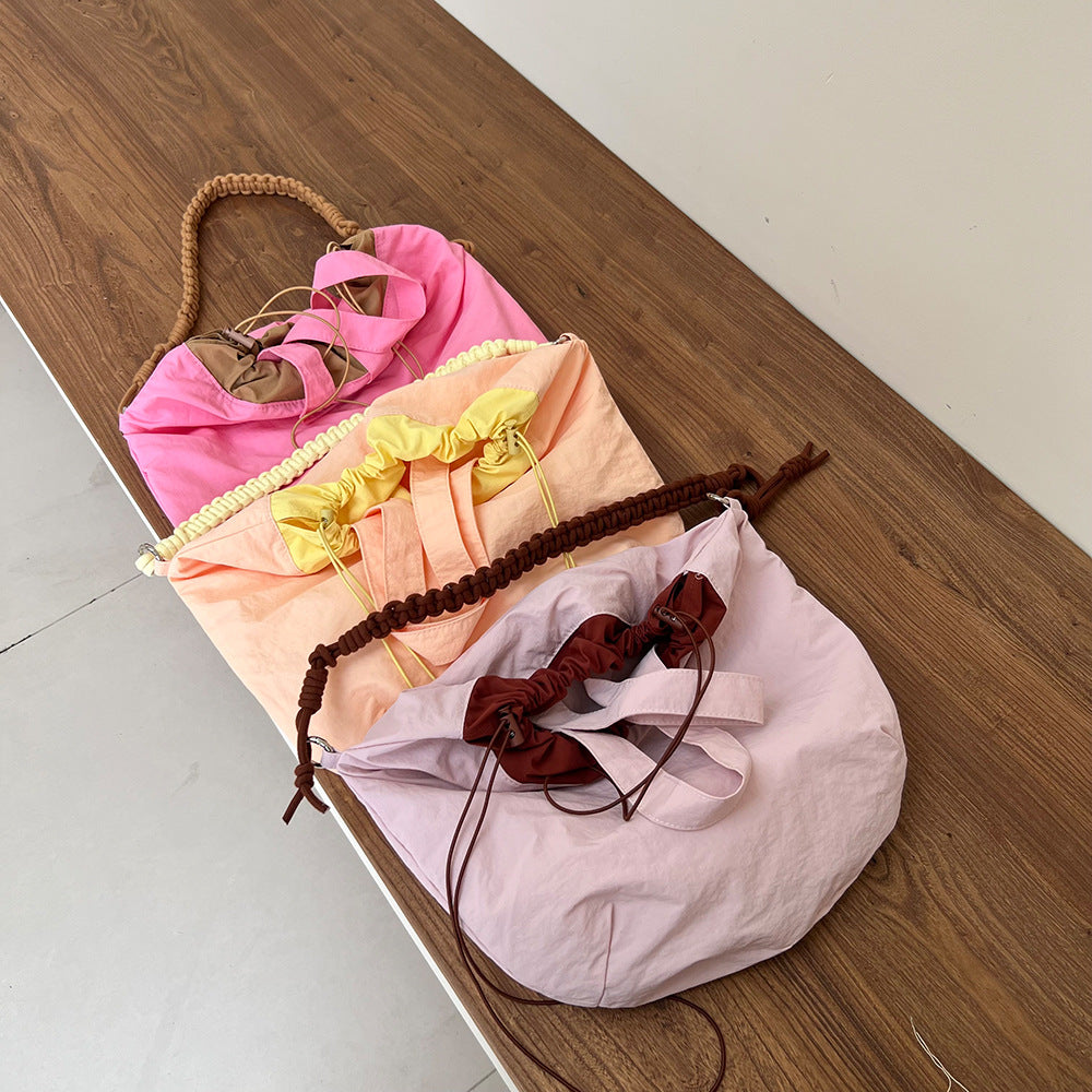 Nylon Cloth Lightweight Large Capacity Drawstring Shoulder Bags