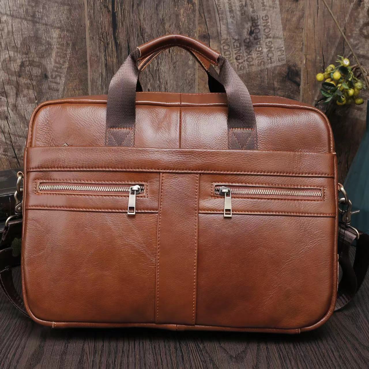 Men's Leather First Layer Cowhide Horizontal Computer Bags