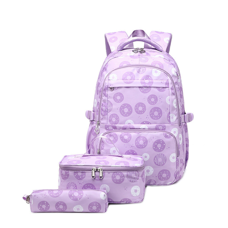 Cute Three-piece Printed Burden Reduction Large Elementary School Students' Schoolbags