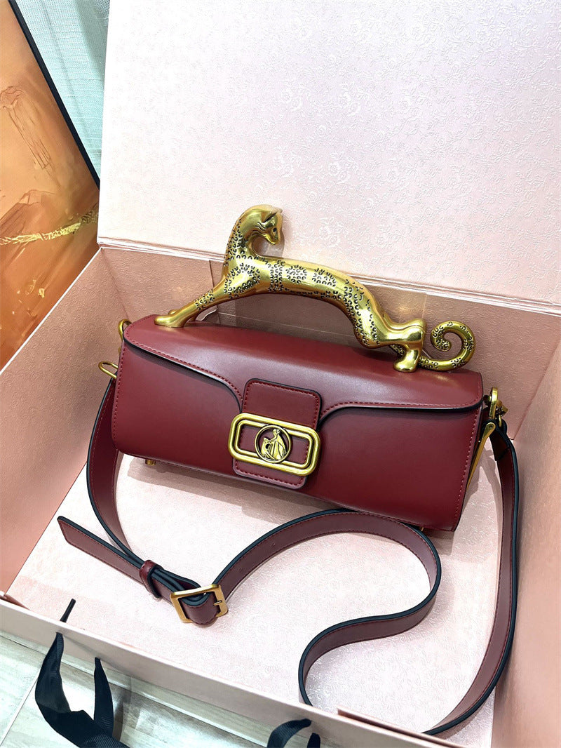 Women's High Quality Cowhide Leopard Metal High-grade Crossbody Bags