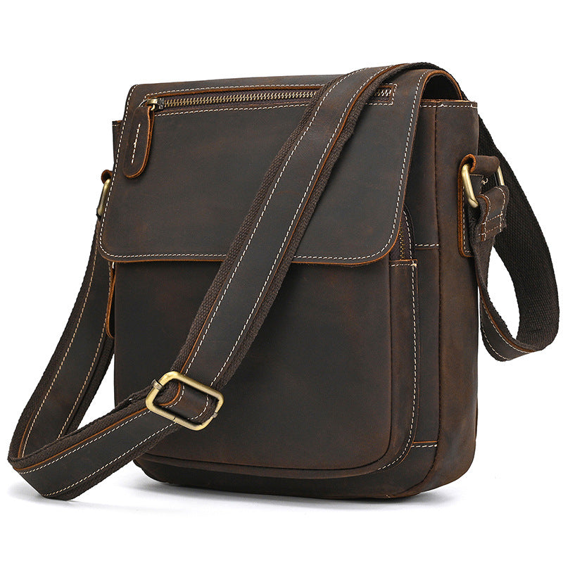 Men's Retro Crazy Horse Leather Trendy Genuine Men's Shoulder Bags