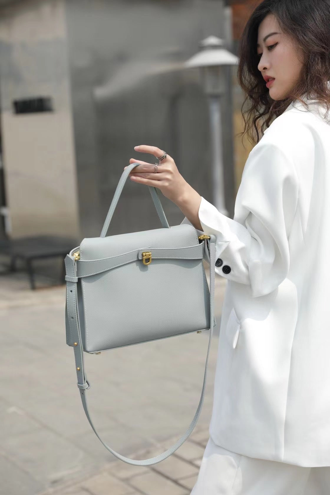 Women's Palm Print Cow Leather Kelly Platinum Handbags