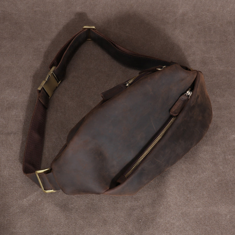 Men's Crazy Horse Leather Riding Multifunctional Men's Chest Bags