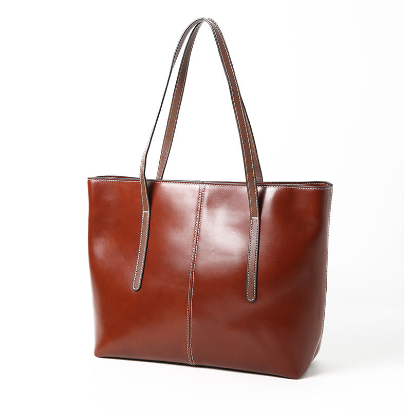 Women's Genuine Leather Portable Big Vegetable Tanned Cowhide Shoulder Bags