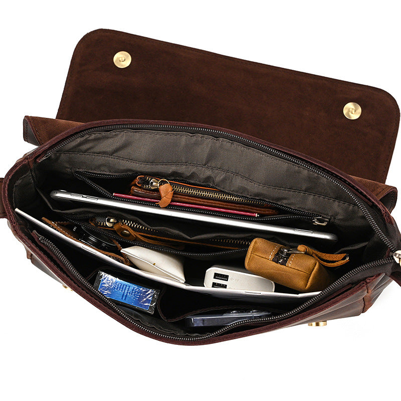 Men's Crazy Horse Leather Vintage Genuine Cowhide Men's Shoulder Bags