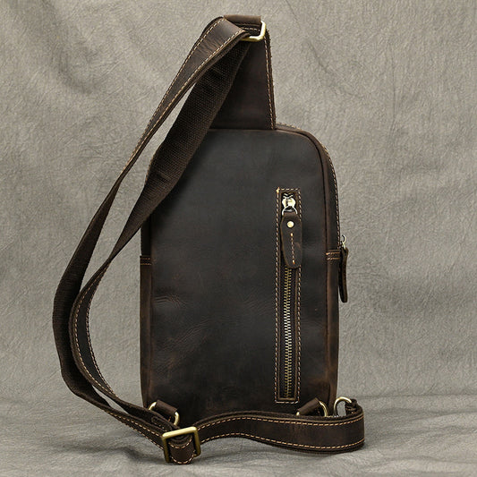 Men's Crazy Horse Leather Leisure Cowhide Simple Men's Chest Bags
