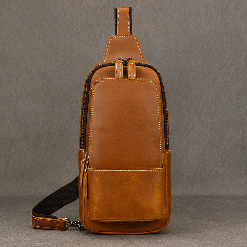 Men's Crazy Horse Leather Message Cowhide Commuter Men's Chest Bags