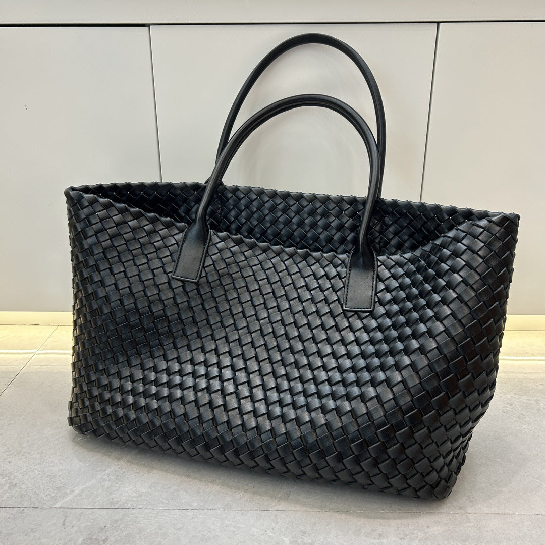 Women's Leather Weave Vegetable Basket Cowhide Large Tote Bags