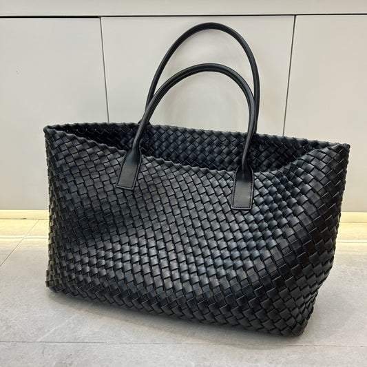 Women's Leather Weave Vegetable Basket Cowhide Large Tote Bags