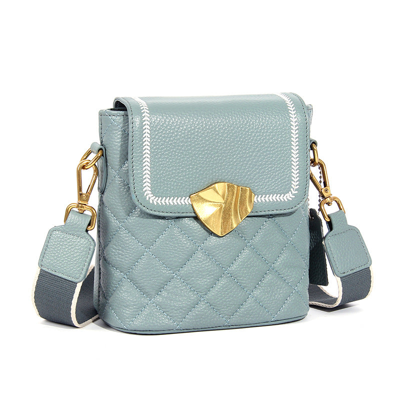 Women's Leather Minority Rhombus Wide Strap Large Shoulder Bags