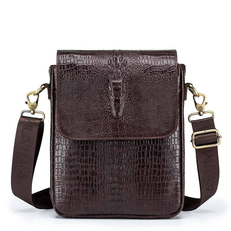 Men's Lion First Layer Cowhide Crocodile Pattern Men's Shoulder Bags