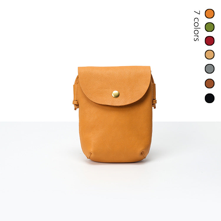 First Layer Cowhide Leather Pocket Tourist Small Square Bags