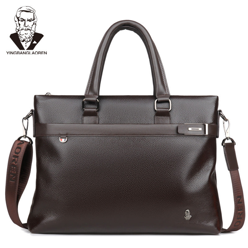 Men's Horizontal Genuine Leather Portable First Layer Cowhide Trendy Men's Handbags