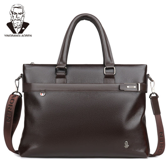 Men's Horizontal Genuine Leather Portable First Layer Cowhide Trendy Men's Handbags