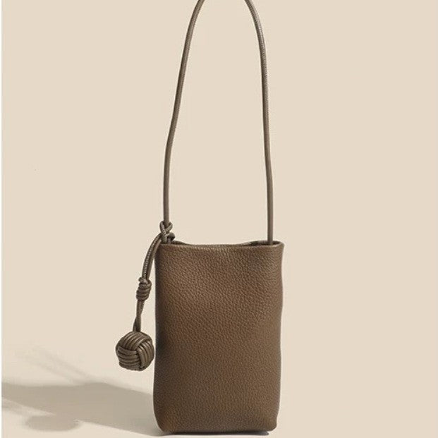 Women's Leather Woven Ball Vertical Soft Fan Phone Bags