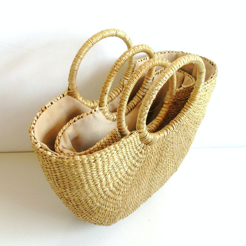 Woven Semicircle Hand Simple Solid Color Handbags