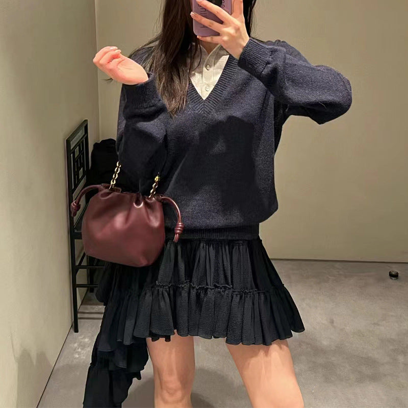 Women's Chinese Style Cowhide Lucky Drawstring Cloud Armpit Bags