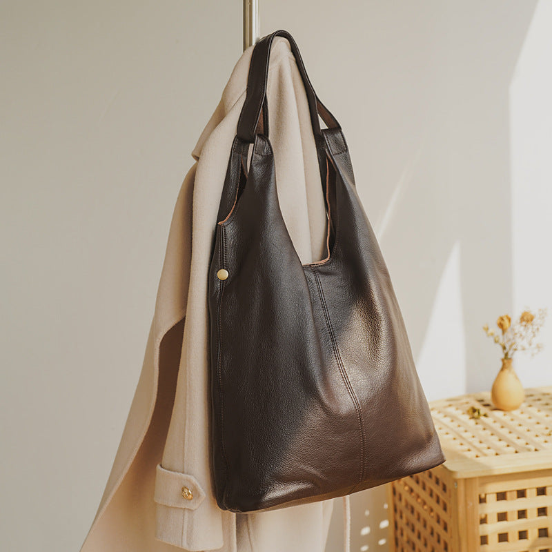 Women's Leather High-grade First Layer Cowhide Leisure Tote Bags